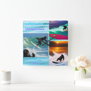 Chimpanzés Surf Photo Collage, horloge murale