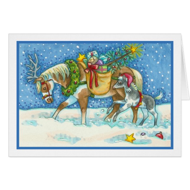 CHINCOTEAGUE PONIES CHRISTMAS GREETING CARD Blank (Devant Horizontal)