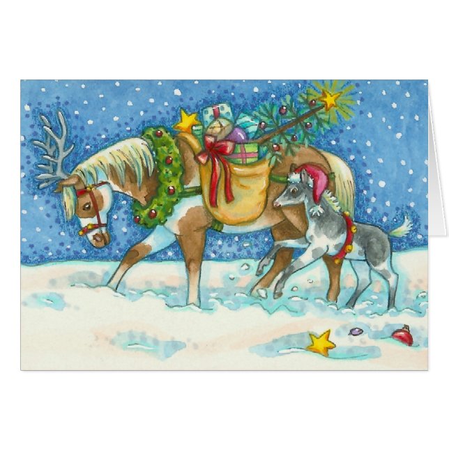 CHINCOTEAGUE PONIES CHRISTMAS GREETING CARD Blank (Devant Horizontal)
