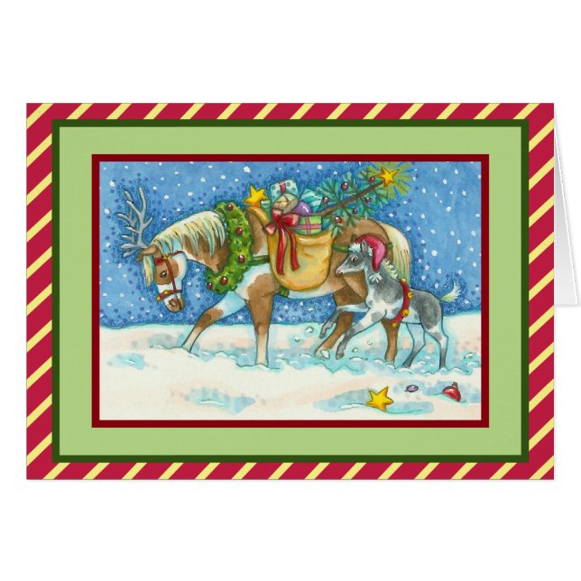 CHINCOTEAGUE PONIES CHRISTMAS GREETING CARD Verse (Devant horizontal)