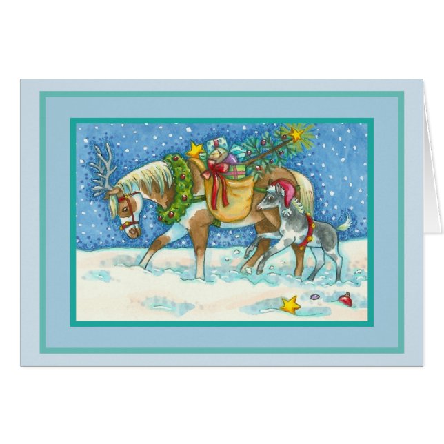 CHINCOTEAGUE PONIES CHRISTMAS GREETING CARD Verse (Devant Horizontal)