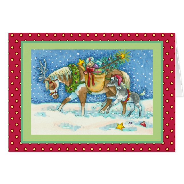 CHINCOTEAGUE PONIES CHRISTMAS GREETING CARD Verse (Devant horizontal)
