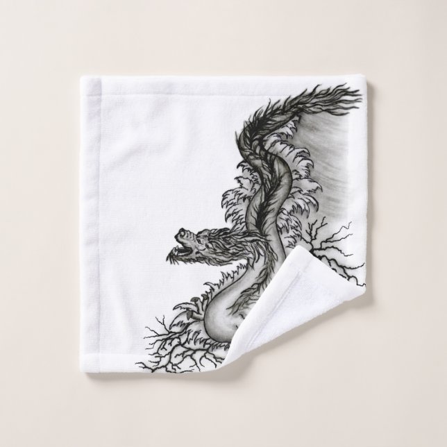 Chine Dragon, noir et blanc Design en Tattoostyl (Gant de toilette)
