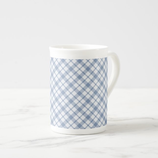 Chine Mug blanc et bleu d'Indigo Preppy Check Bone (Devant droit)