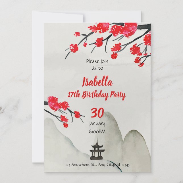 Chinese Birthday Invitation template New year invi (Devant)
