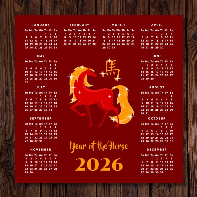 Chinese New Lunar Year Horse 2026 Calendar Magnet (Créateur téléchargé)