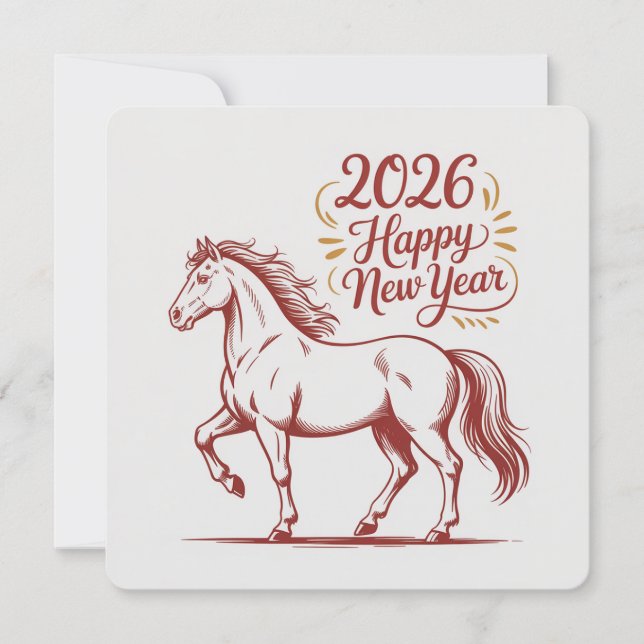 Chinese New Year 2026 Red Fire Horse Card (Devant)