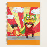 Chinese New Year Kids Lion Dance and Lantern<br><div class="desc">Organize your year with a splash of color and tradition using this lunar new year spiral planner. The durable cover features a joyful illustration of kids performing a lion dance amidst a shower of festive confetti, providing daily inspiration as you track your goals and appointments. With plenty of space for...</div>
