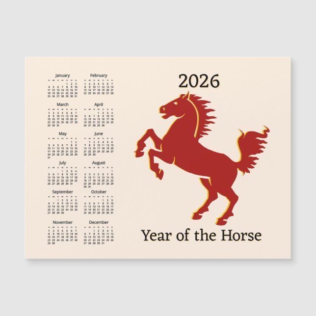 Chinese Year of the Horse Calendar Magnetic Card (Devant)