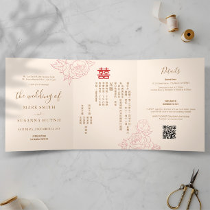 Chinois Bilingue Élégant Triplé Mariage Invitation