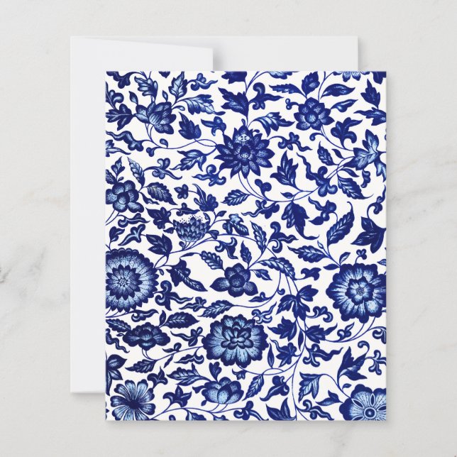 Chinois bleu marine foncé motif floral sur blanc (Devant)