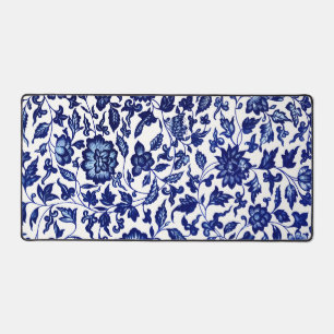 Chinois bleu marine foncé motif floral sur blanc