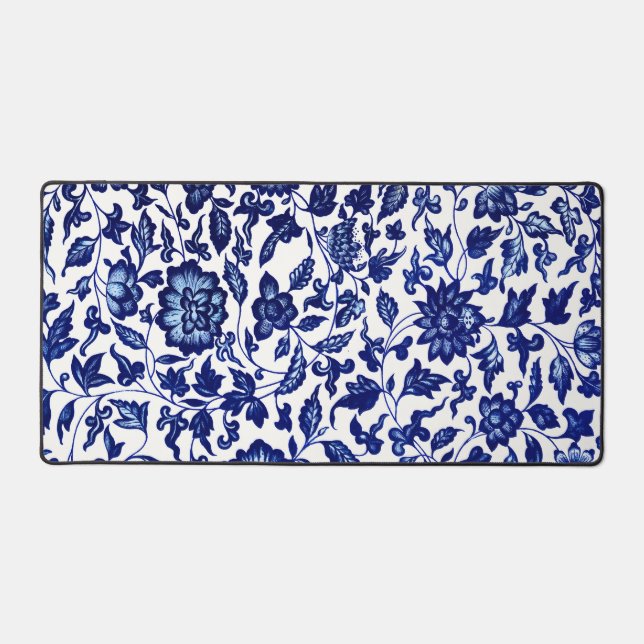 Chinois bleu marine foncé motif floral sur blanc (Recto)