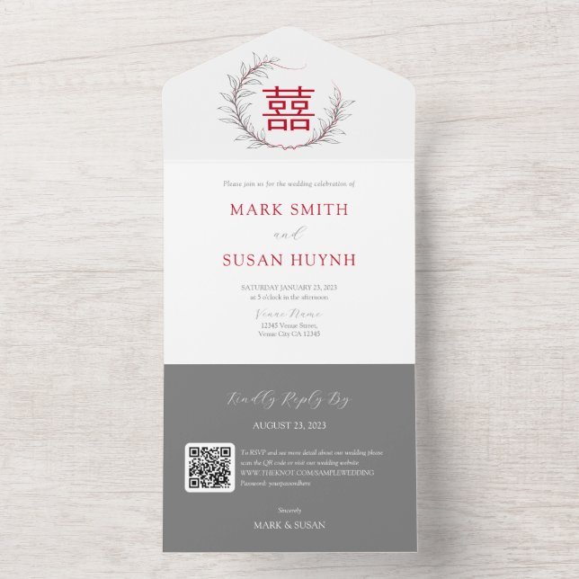 Chinois moderne tout en un Faire-part de mariage ( (À l'intérieur)