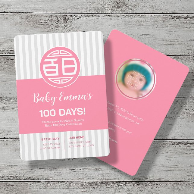Chinois Traditionnel Bébé 100 Jours 百 日 Invitation (Créateur téléchargé)