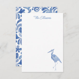 Chinoiserie Aquarelle Bleu Heron Cartes de notes p