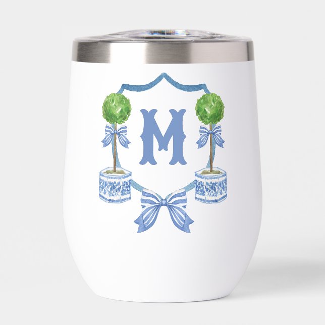 Chinoiserie Aquarelle Bow Topior Monogramme Crest (Avant)