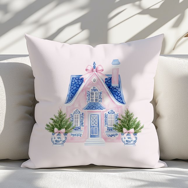 Chinoiserie Aquarelle rose Coussin de Noël (Créateur téléchargé)