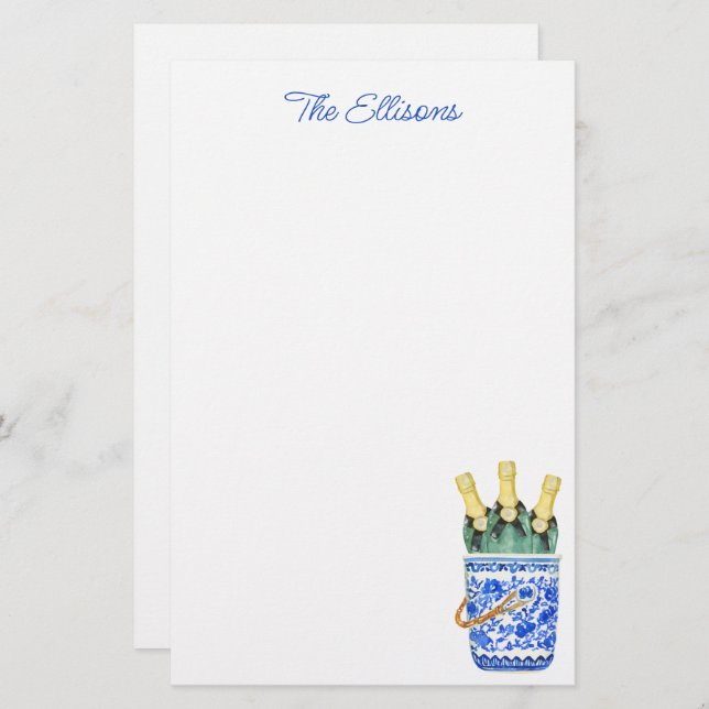 Chinoiserie Aquarelle Vin Ice Bucket papeterie (Devant / Derrière)