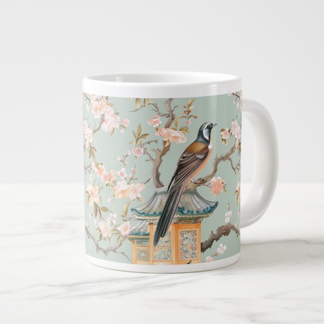 Chinoiserie Bird & Blossom Mug In Sage & Peach (Devant droit)
