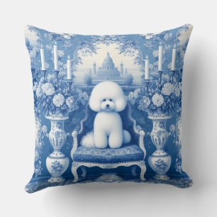 Chinoiserie Bleu Blanc Bichon Lève Lève Oreiller