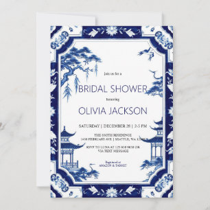 Chinoiserie Blue Floral Bridal Douche Invitation