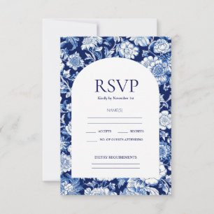 Chinoiserie Blue Floral Wedding Cartes RSVP