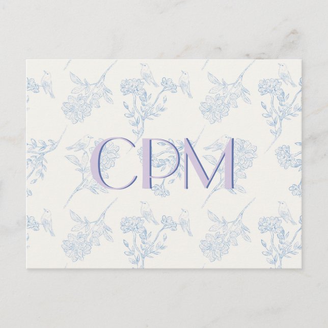 Chinoiserie Chic Floral Monogramme Carte postale (Devant)