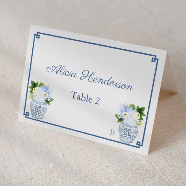 Chinoiserie Chic Navy Mariage blanc Carte Place (Elegant chinoiserie chic blue and white individual place card design)