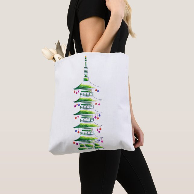 Chinoiserie Christmas Pagoda Tote Bag (De près)