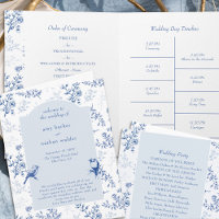 Chinoiserie Elégant Blue Floral Wedding Programme