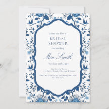 Chinoiserie Fleurs Bleues et Oiseaux Invitation