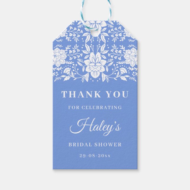 Chinoiserie Fleurs Bleues Étiquette de Fête de Mar (Devant)