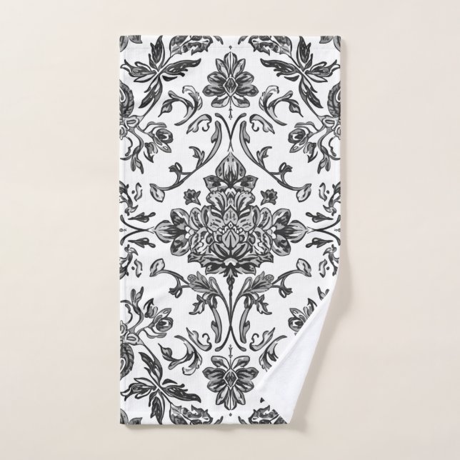 Chinoiserie Florale Aquarelle Noir & Blanc (Serviette à main)