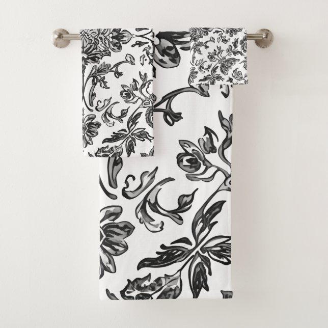 Chinoiserie Florale Noir & Blanc Aquarelle (En situation)