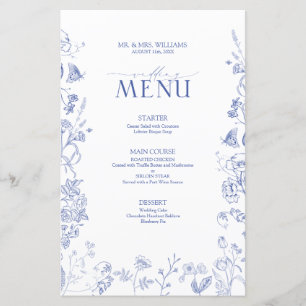 Chinoiserie Français Bleu Victorien Menu Mariage