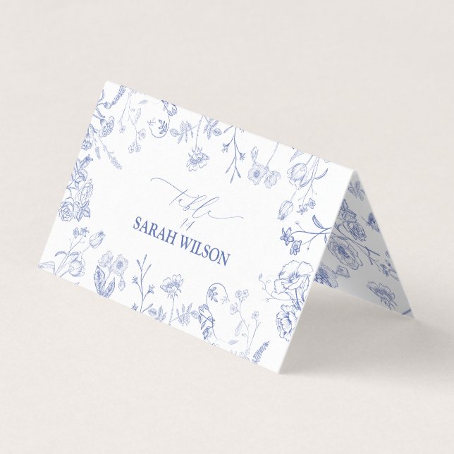 Chinoiserie French Blue Victorian Place Card (Front)
