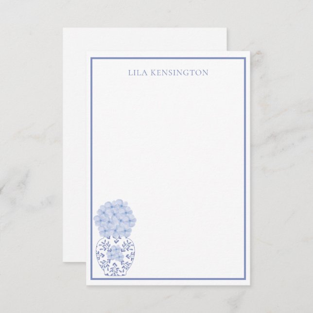 Chinoiserie Ginger Jar Vase & Fleurs Note Cartes (Devant / Derrière)