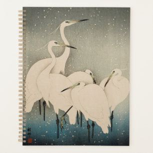 Chinoiserie Héron Blanc Motif de Neige d'Hiver