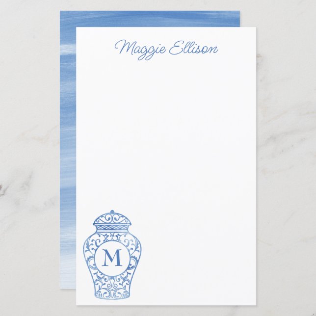 Chinoiserie Monogramme Ginger Jar Papeterie (Devant / Derrière)