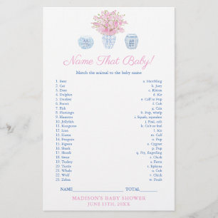 Chinoiserie Nom Le Baby Animal Shower Game Card