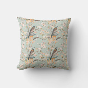 Chinoiserie Oiseau & Fleurs roses Jeter Oreiller