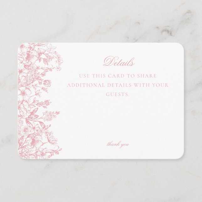 Chinoiserie rose Floral Détails Carte Invitation (Devant)