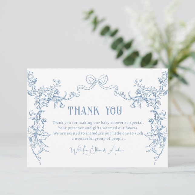 Chinoiserie Toile Baby Shower Thank You Card (Debout devant)
