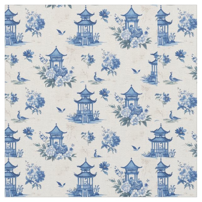 Chinoiserie Toile Bleu Motif Élégant tissu (Fermer)