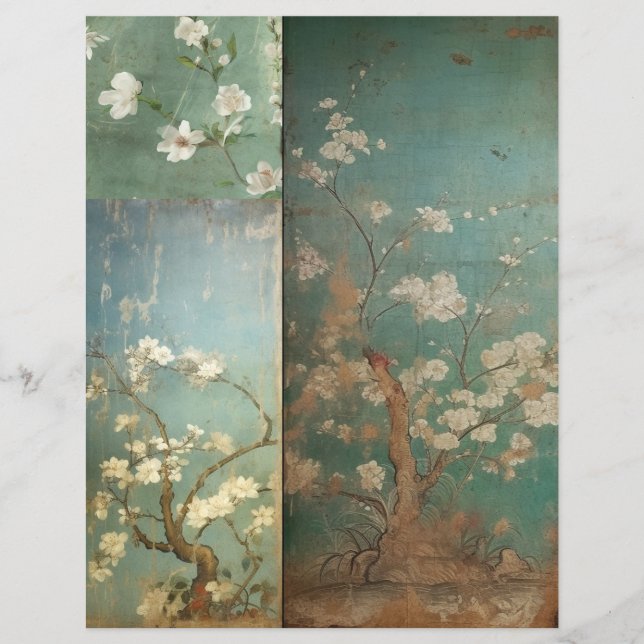 Chinoiserie Vert et Pomme vieilles fleurs 1 (Devant)