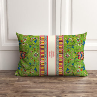 Chinoiserie verte classique Coussin avec Monogramm