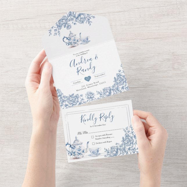 Chinoiserie Victorian Tea Party Faire-part de mari (Déchirure)