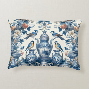 Chinoiserie Vintage Birds & Vases Lumbar Coussin