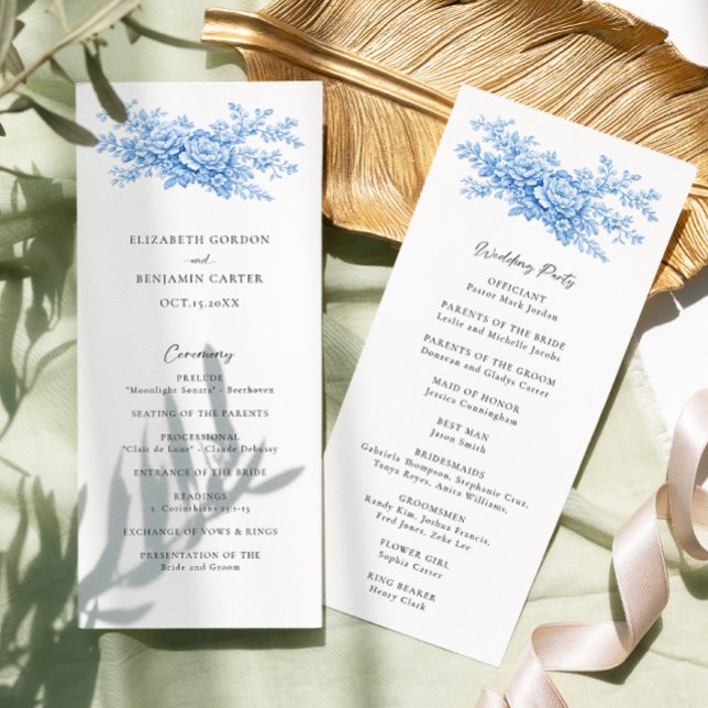 Chinoiserie Wedding Ceremony Program Blue Floral  (Créateur téléchargé)